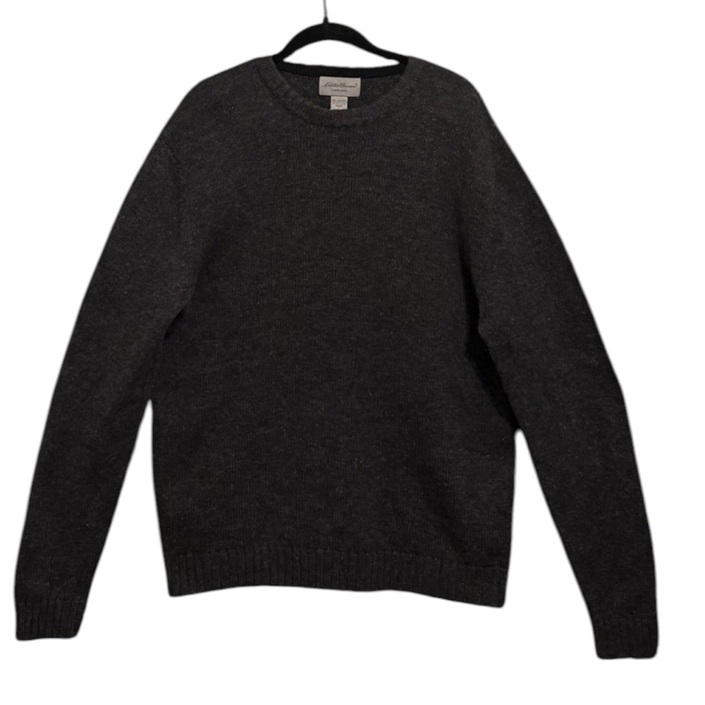 Vintage 90s Eddie Bauer grandpa charcoal grey wool crewneck sweater Y2K Sz L